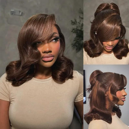 FULL TRANSPARENT/HD LACE PRE-PLUCKED CHOCOLATE BROWN BODY WAVE BOB FULL LACE WIG