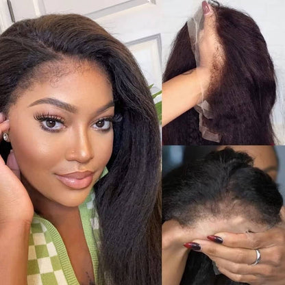 HD LACE 3D Dome Cap 9x6 Drawstring Wig Yaki Straight with Curly/Newborn Edge