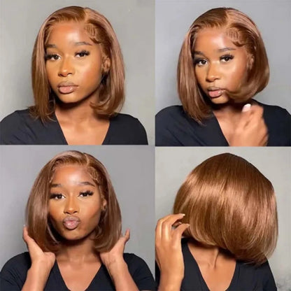 FULL TRANSPARENT/HD LACE PRE-PLUCKED CHOCOLATE BROWN STRAIGHT BOB FULL LACE WIG