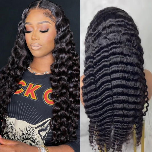4x4/5x5 TRANSPARENT LACE CLOSURE PRE-PLUCKED DEEP WAVE WIG
