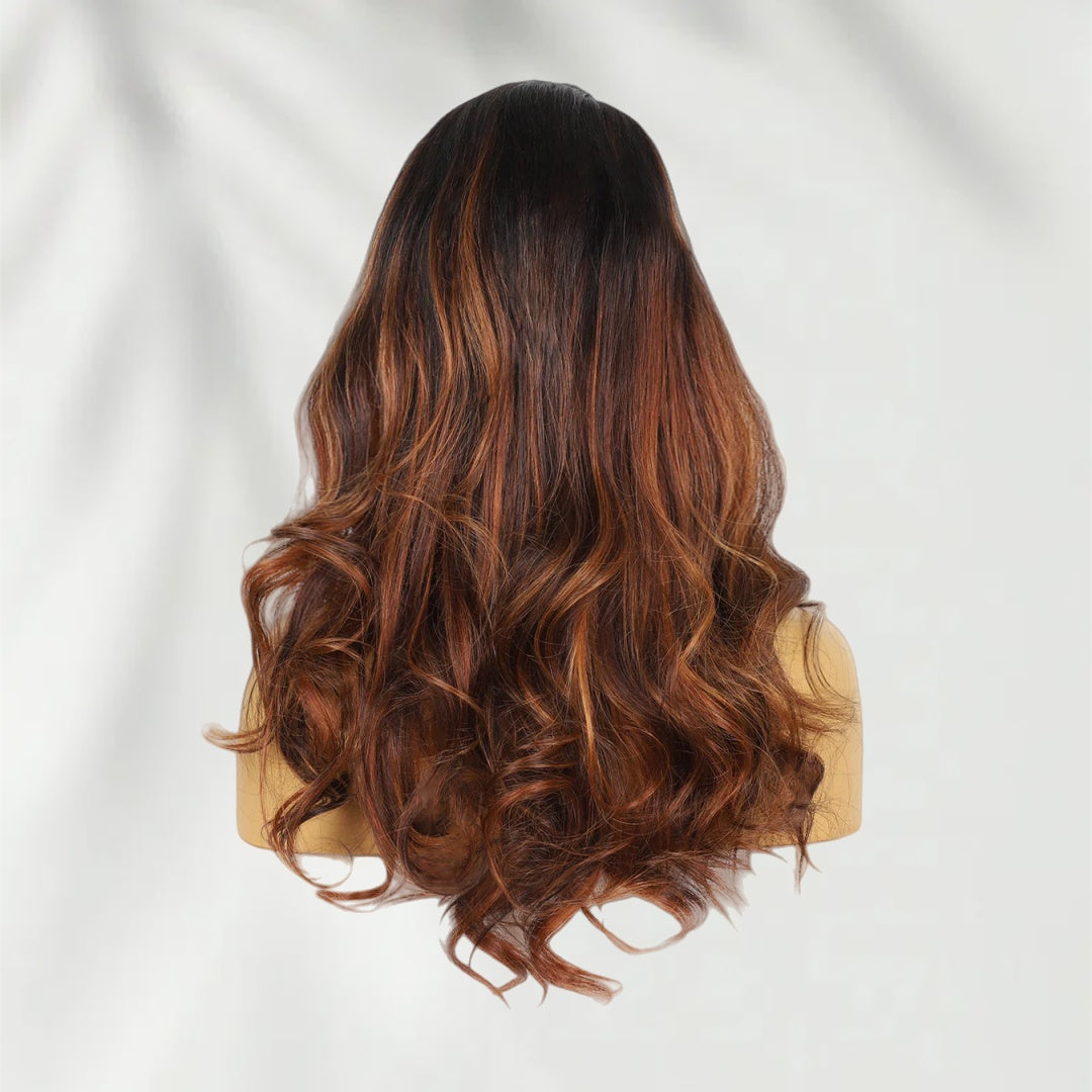 PreCut Lace 360 HD Lace Front Invisi-Strap Ombre Hightlight Brown Wig / Body Wave Wavy