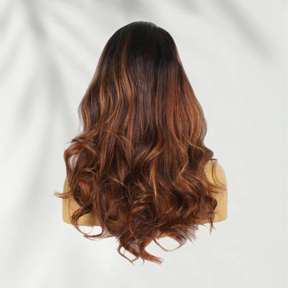 PreCut Lace 360 HD Lace Front Invisi-Strap Ombre Hightlight Brown Wig / Body Wave Wavy