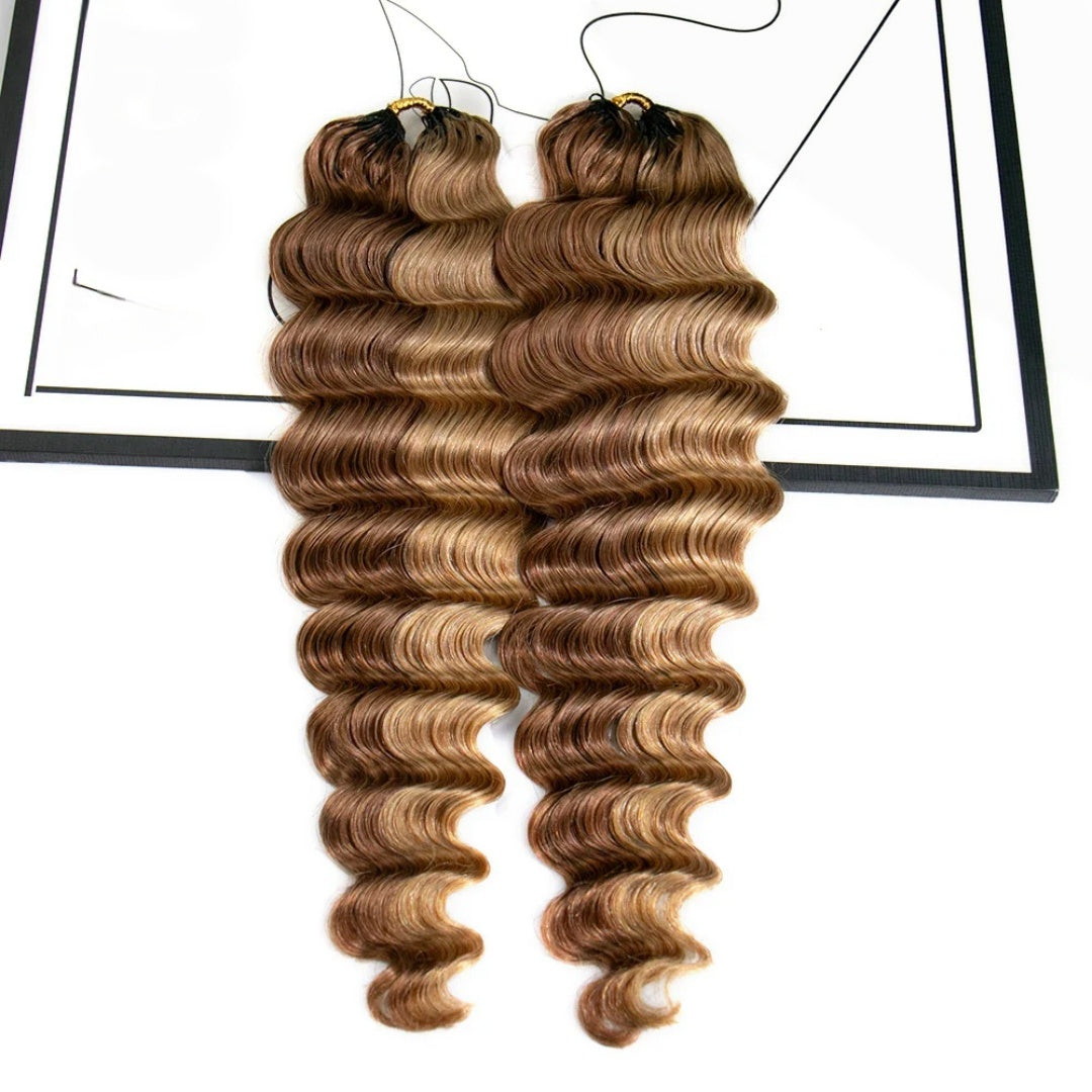 Soft Feather Crochet Braids Hair 100% Human Hair Extensions--#27/30 Loose Deep Wave