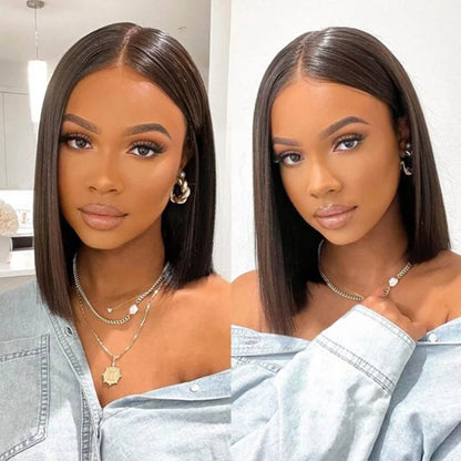 V Part Wig Straight Bob Glueless Human Hair Wig