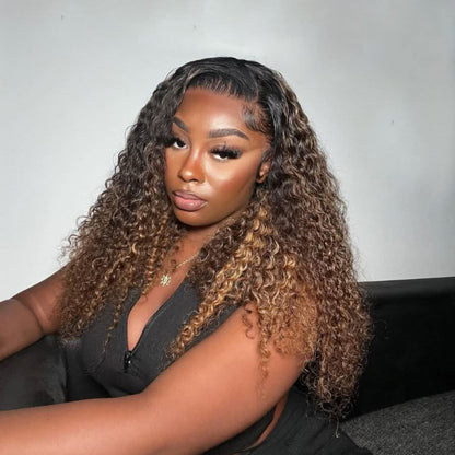 BYE-BYE KNOTS 13X6 HD LACE FRONTAL SUPER PRE-PLUCKED WIG / HIGHLIGHT OMBRE CURLY