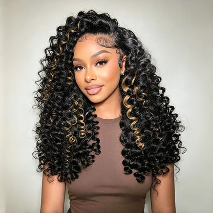 BYE-BYE KNOTS 13X6 HD LACE FRONTAL SUPER PRE-PLUCKED HIGHLIGHT WIG / WAND CURLS