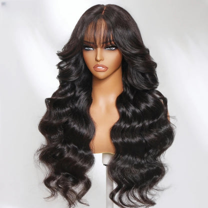 "One Fits All" 9x6 Lace Parting HD LACE Super Preplucked Hairline Body Wave With Bang Wig