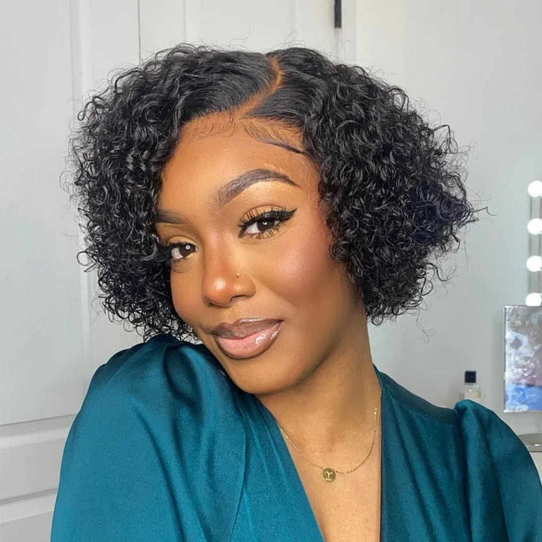 13X4/13X6 TRANSPARENT LACE HUMAN HAIR DEEP CURLY PIXIE CUT WIG