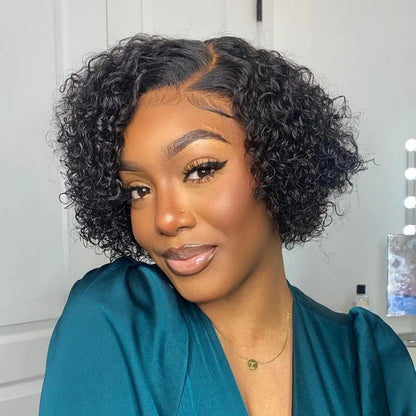 13X4/13X6 TRANSPARENT LACE HUMAN HAIR DEEP CURLY PIXIE CUT WIG