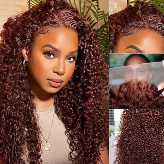 13X4/13X6 TRANSPARENT LACE FRONT REDDISH BROWN JERRY CURLY WIG