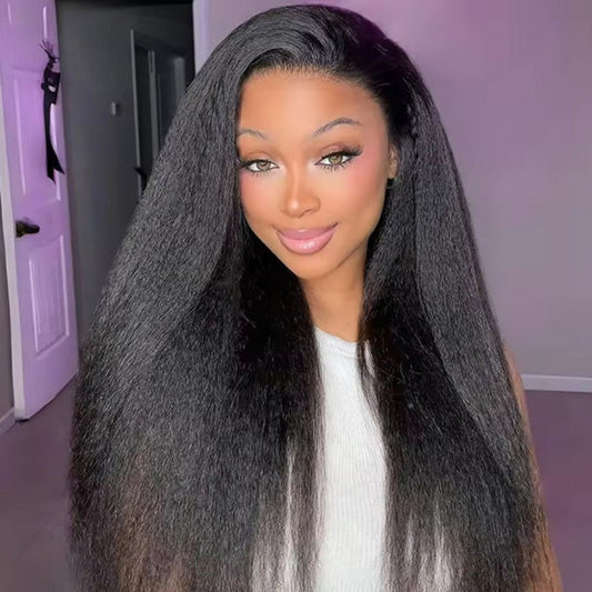 Upgrade 3 IN 1 Half Wig With Drawstring Kinky Straight Glueless Human Hair Wig