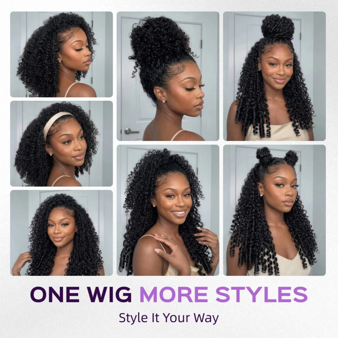 Upgrade 3 IN 1 Half Wig With Drawstring Burmese Curls with Coily Ends Glueless Human Hair Wig