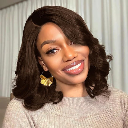 FULL TRANSPARENT/HD LACE PRE-PLUCKED CHOCOLATE BROWN BODY WAVE BOB FULL LACE WIG
