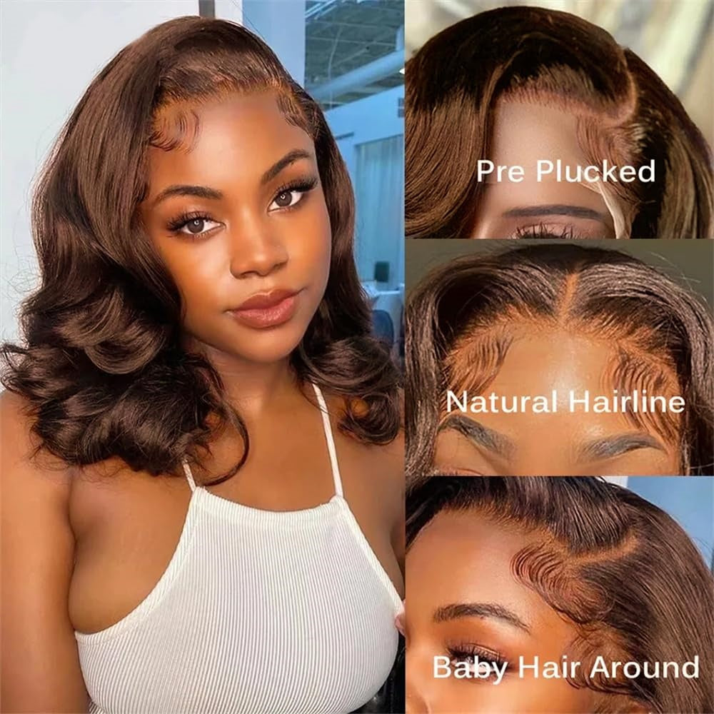 FULL TRANSPARENT/HD LACE PRE-PLUCKED CHOCOLATE BROWN BODY WAVE BOB FULL LACE WIG