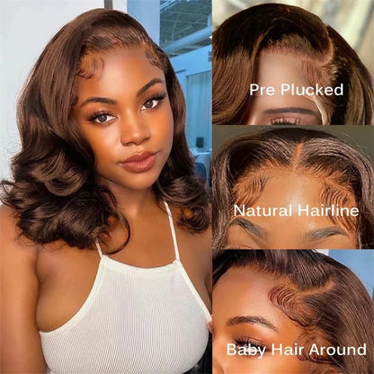 FULL TRANSPARENT/HD LACE PRE-PLUCKED CHOCOLATE BROWN BODY WAVE BOB FULL LACE WIG