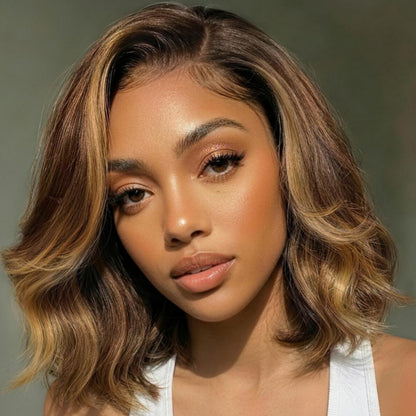 FULL TRANSPARENT/HD LACE PRE-PLUCKED OMBRE HIGHLIGHT WAVY BOB FULL LACE WIG