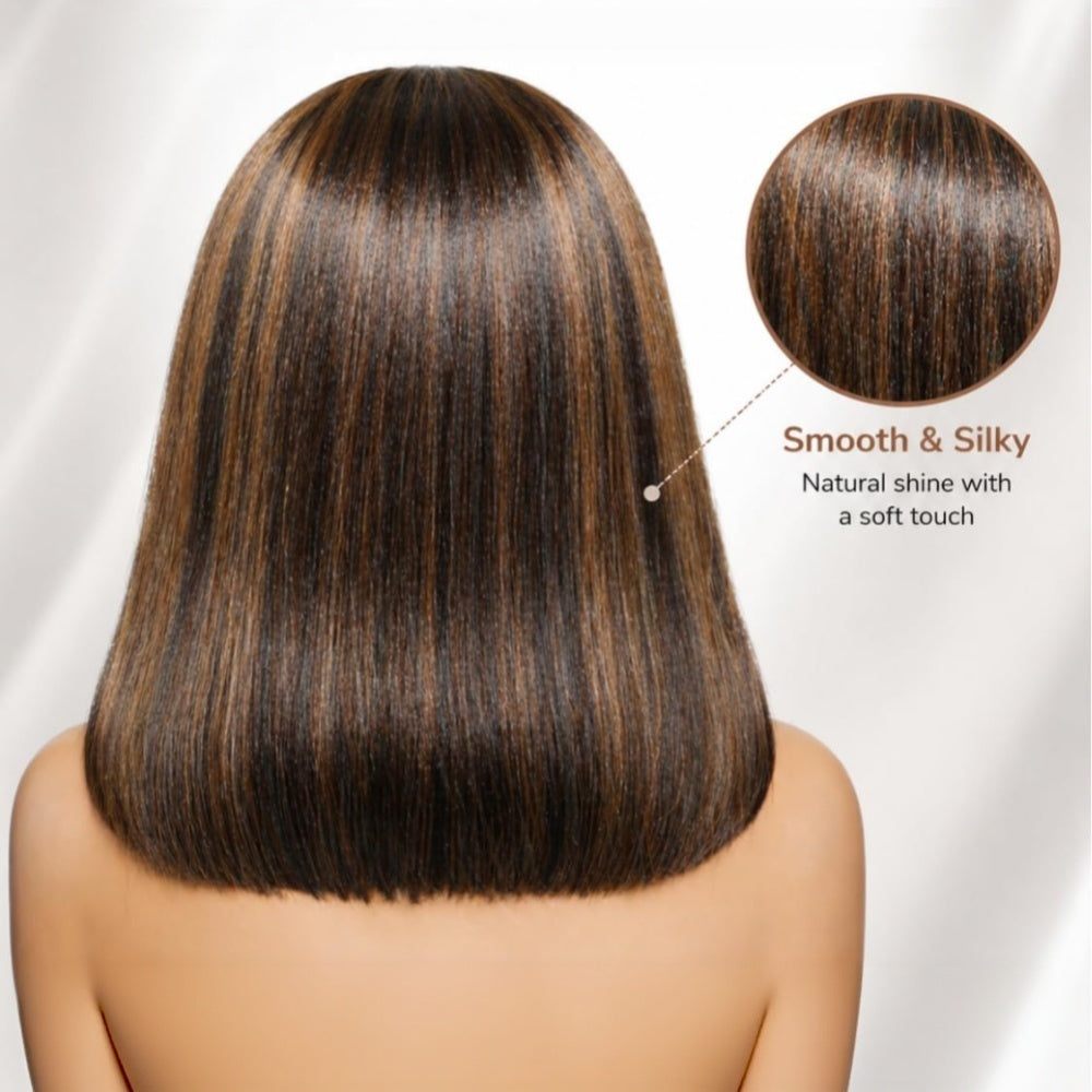 FULL TRANSPARENT/HD LACE PRE-PLUCKED YAKI STRAIGHT BOB BROWN HIGHLIGHTS FULL LACE WIG