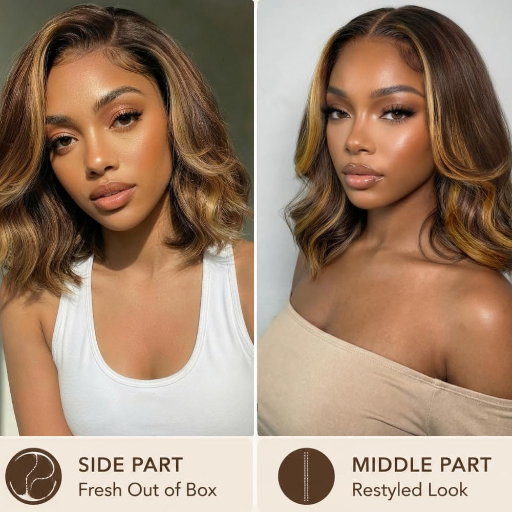 FULL TRANSPARENT/HD LACE PRE-PLUCKED OMBRE HIGHLIGHT WAVY BOB FULL LACE WIG