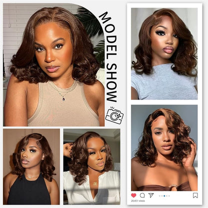 FULL TRANSPARENT/HD LACE PRE-PLUCKED CHOCOLATE BROWN BODY WAVE BOB FULL LACE WIG