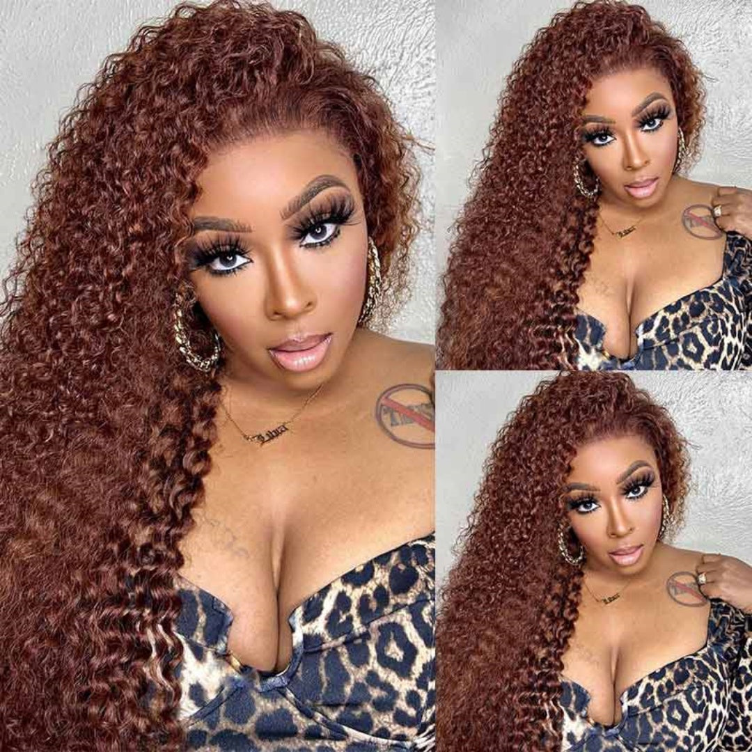 13X4/13X6 TRANSPARENT LACE FRONT REDDISH BROWN JERRY CURLY WIG