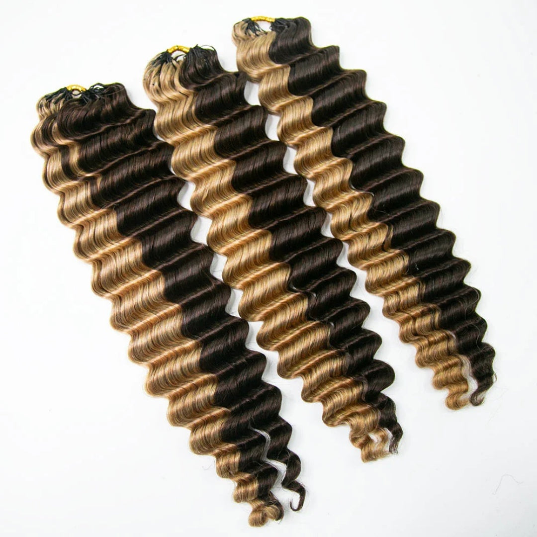 Soft Feather Crochet Braids Hair 100% Human Hair Extensions-#4/#27 Mix Color Deep Wave