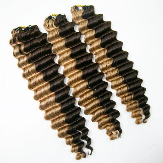 Soft Feather Crochet Braids Hair 100% Human Hair Extensions-#4/#27 Mix Color Deep Wave