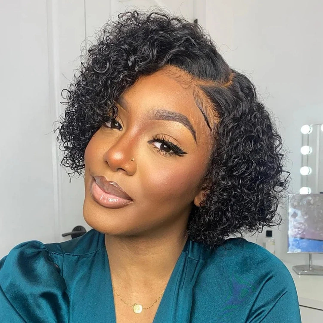 13X4/13X6 TRANSPARENT LACE HUMAN HAIR DEEP CURLY PIXIE CUT WIG