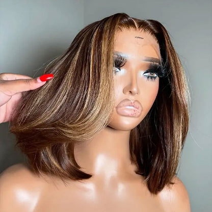 13X4/13X6 LACE FRONT HUMAN HAIR HIGHLIGHT LAYERED CUT SHORT BOB WIG