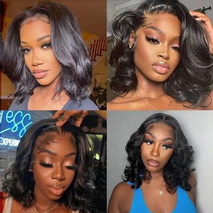 FULL TRANSPARENT/HD LACE PRE-PLUCKED BODY WAVE BOB HUMAN HAIR FULL LACE WIG