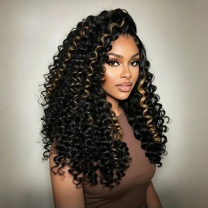 BYE-BYE KNOTS 13X6 HD LACE FRONTAL SUPER PRE-PLUCKED HIGHLIGHT WIG / WAND CURLS