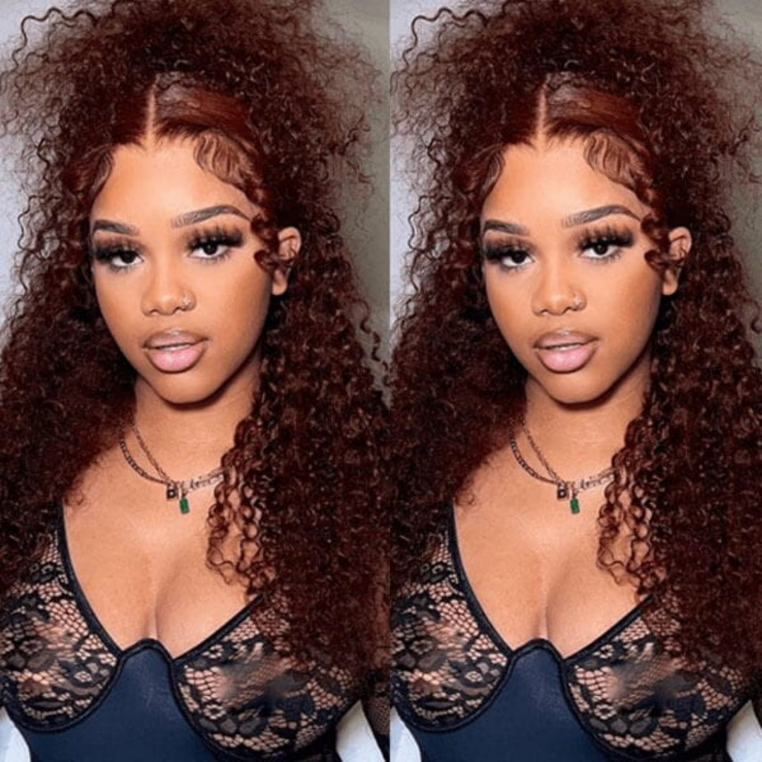 13X4/13X6 TRANSPARENT LACE FRONT REDDISH BROWN JERRY CURLY WIG