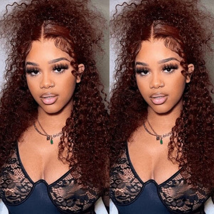 13X4/13X6 TRANSPARENT LACE FRONT REDDISH BROWN JERRY CURLY WIG