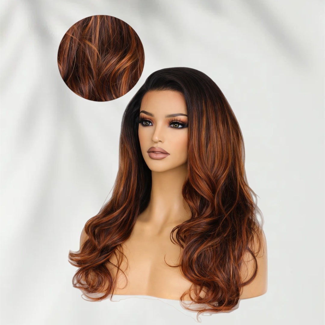 PreCut Lace 360 HD Lace Front Invisi-Strap Ombre Hightlight Brown Wig / Body Wave Wavy