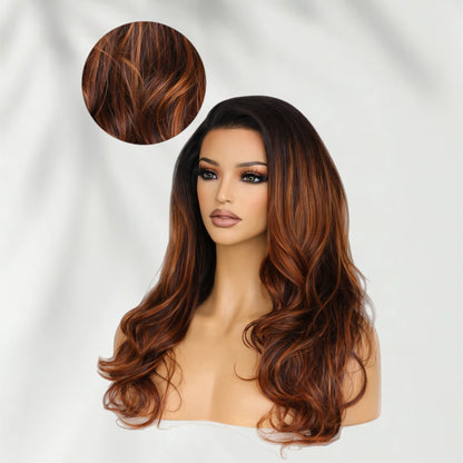 PreCut Lace 360 HD Lace Front Invisi-Strap Ombre Hightlight Brown Wig / Body Wave Wavy