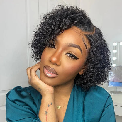 13X4/13X6 TRANSPARENT LACE HUMAN HAIR DEEP CURLY PIXIE CUT WIG