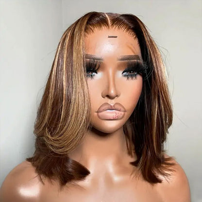 13X4/13X6 LACE FRONT HUMAN HAIR HIGHLIGHT LAYERED CUT SHORT BOB WIG