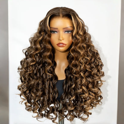 BYE-BYE KNOTS HD LACE 13X4 FULL FRONTAL WIG / BLONDE HIGHLIGHT LOOSE BODY WAVE