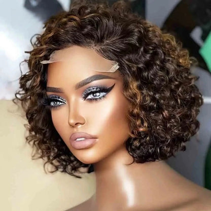 4X4/13X4 LACE FRONT HUMAN HAIR 250% DENSITY HIGHLIGHT CURLYBOB WIG