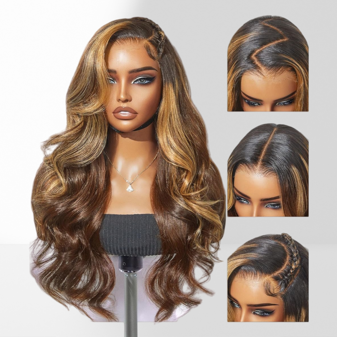 13X4/13X6 TRANSPARENT LACE FRONT HUMAN HAIR WIG HIGHLIGHT BODY WAVE