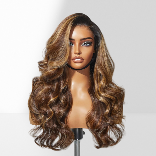 13X4/13X6 TRANSPARENT LACE FRONT HUMAN HAIR WIG HIGHLIGHT BODY WAVE
