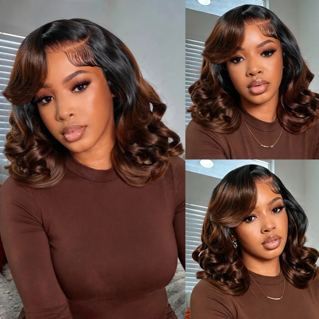 HD Lace SUPER Pre-plucked Ombre Brown Body Wave BOB Wig