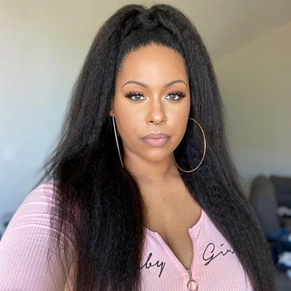 Upgrade 3 IN 1 Half Wig With Drawstring Kinky Straight Glueless Human Hair Wig
