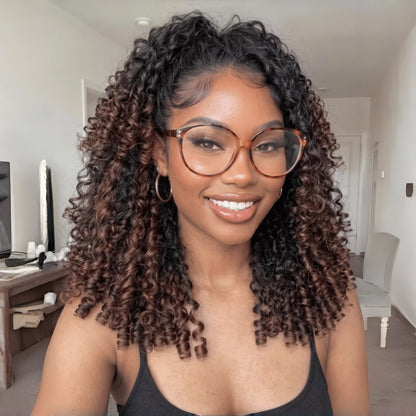 HD LACE 3D Dome Cap 9x6 Super Preplucked with Drawstring Wig Brown Ombre Burmese Curly With Finger Coil Ends