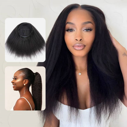 Upgrade 3 IN 1 Half Wig With Drawstring Kinky Straight Glueless Human Hair Wig