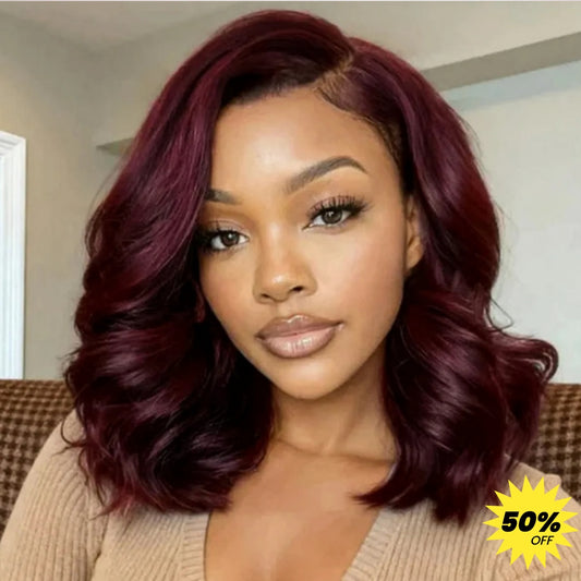 13X4/13X6 PRE-PLUCKED LACE FRONT BURGUNDY BODY WAVE BOB WIG