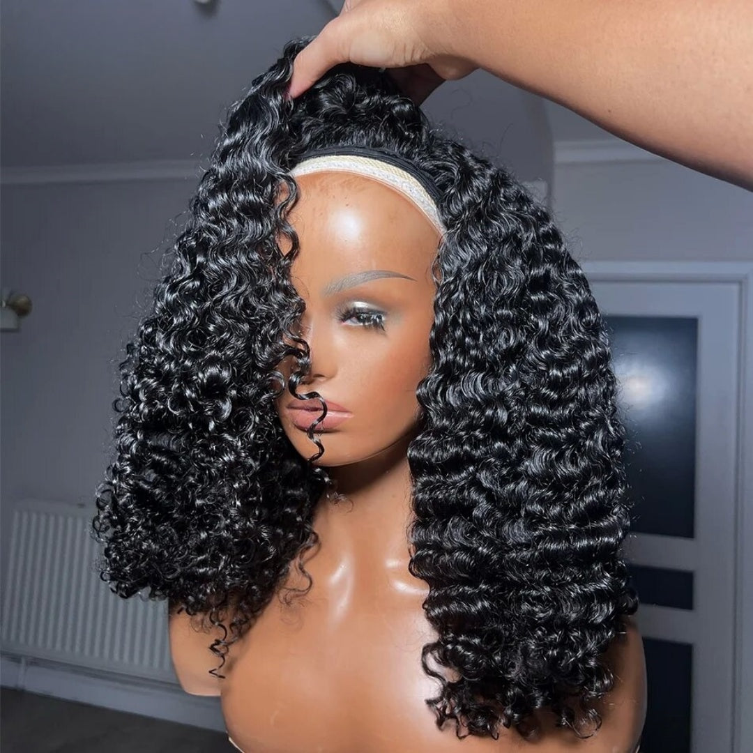 Upgrade 3 IN 1 Half Wig With Drawstring Burmese Curls Glueless Human Hair Wig
