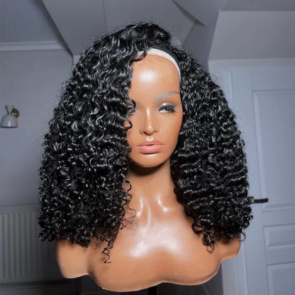 Upgrade 3 IN 1 Half Wig With Drawstring Burmese Curls Glueless Human Hair Wig