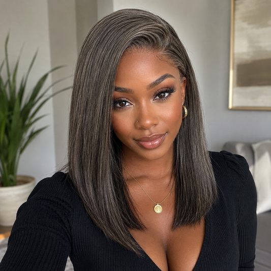 5X5/13X4 SALT AND PEPPER HUMAN HAIR STRAIGHT LACE FRONT WIG