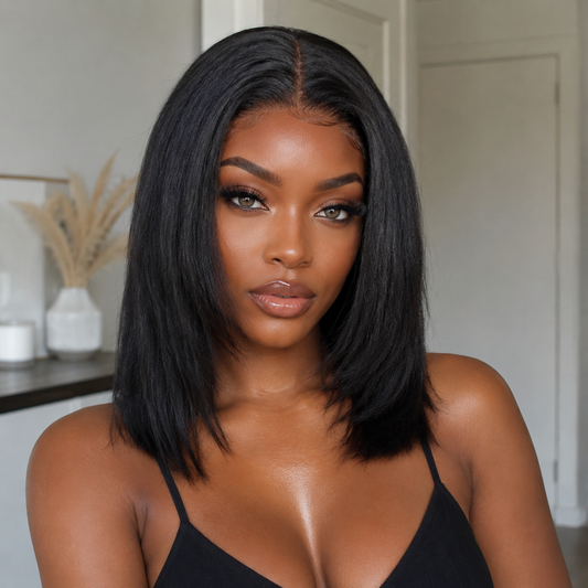 UPGRADED FULL LACE (WITHOUT MESH) TRANSPARENT LACE YAKI STRAIGHT LAYERED BOB INVISI-STRAP WIG