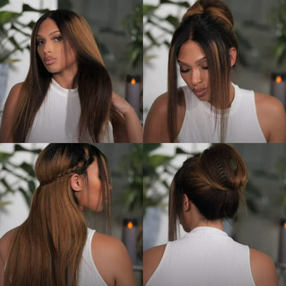 【DEAL】Invisi-Strap 360 Transparent Lace Honey Brown/Blonde Black Roots Wig // Yaki Straight